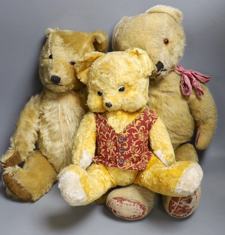 1950s Chiltern Hugmee, 55cm, a 1960ss English bear, 16cm, and a cotton plush European bear, 45cm